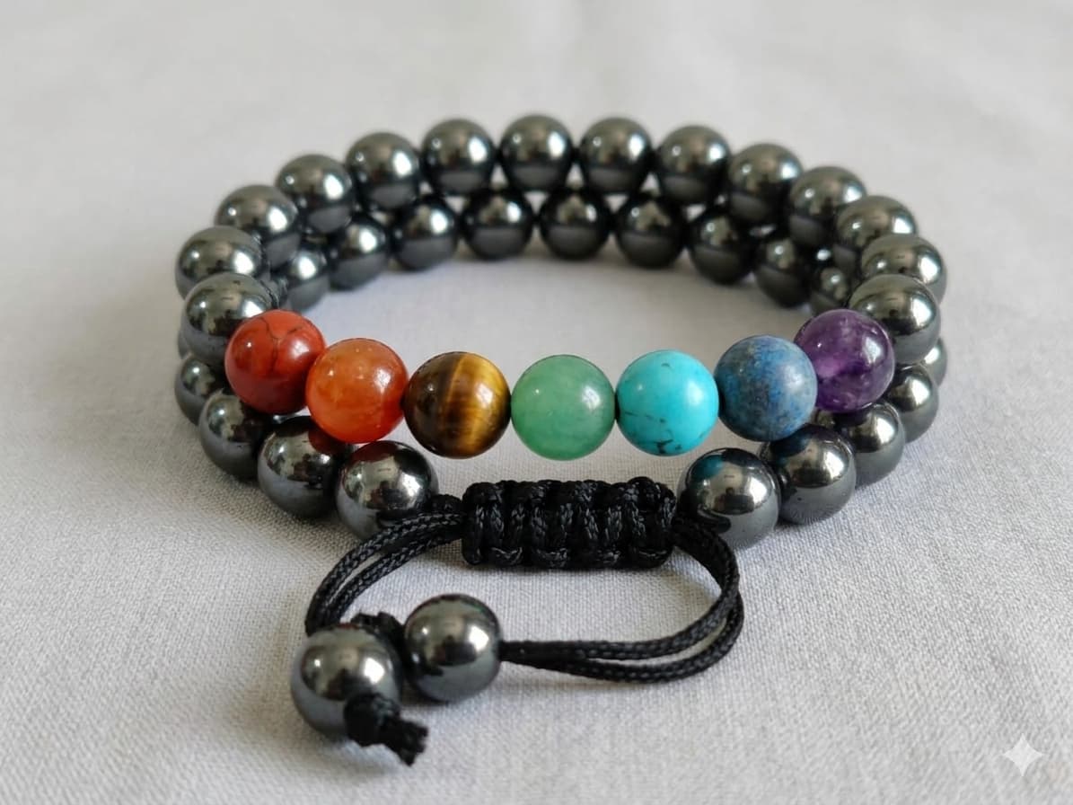 Seven Chakra Double Layer + Hematite Bracelet