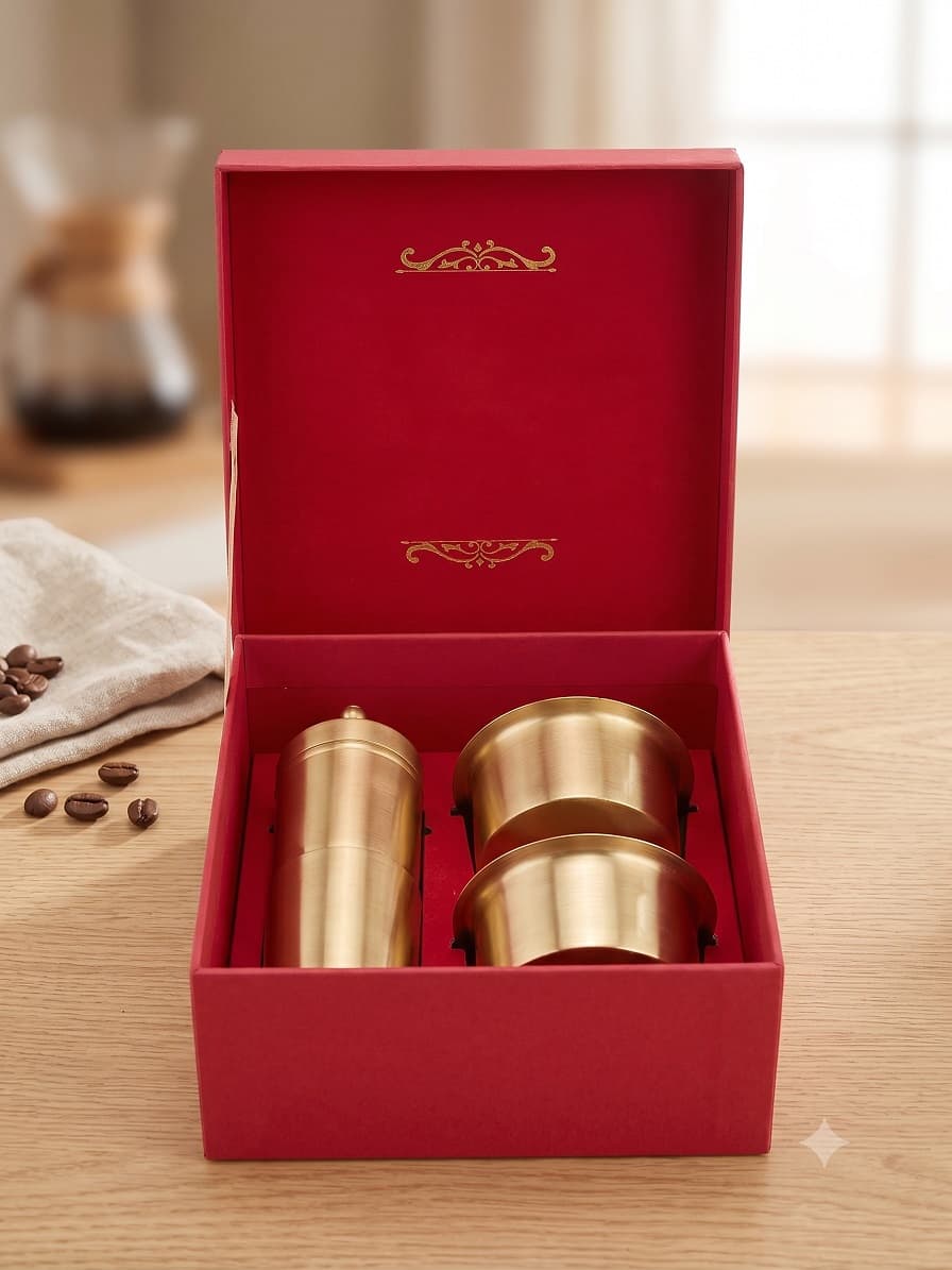 AKSORA Classic Plain Brass Coffee Dabara Gift Set