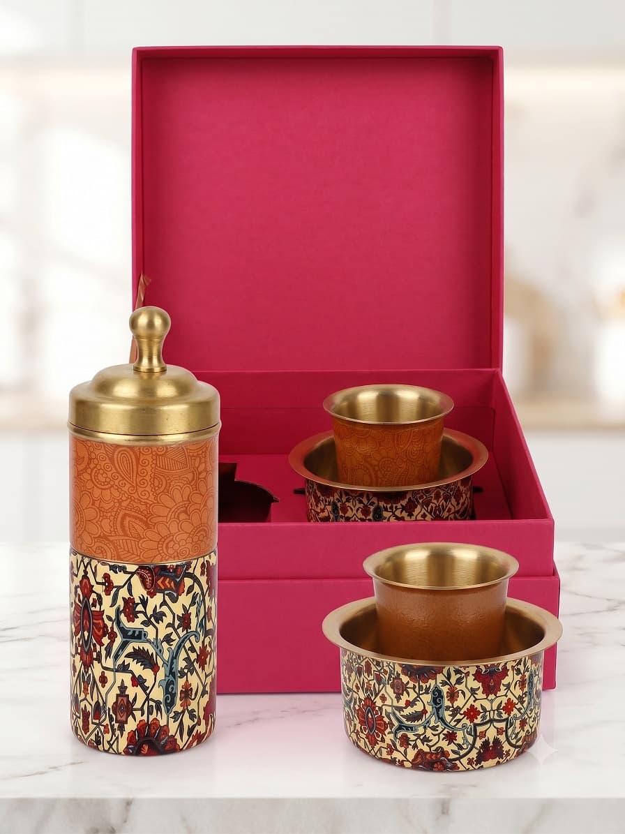 AKSORA Dual Tone Designer Brass Coffee Dabara Gift Set