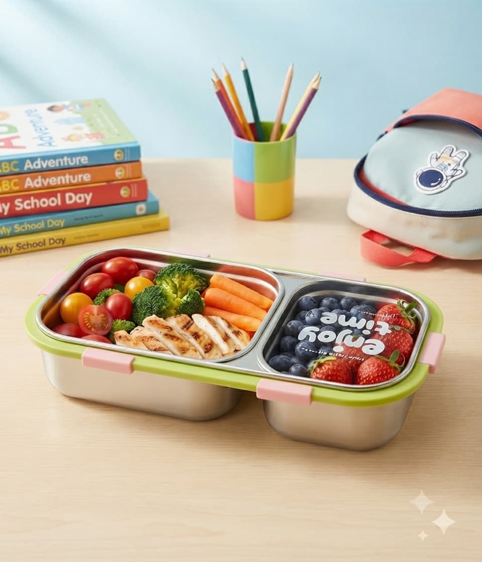 Two-Compartment Stainless Steel Lunch Box
